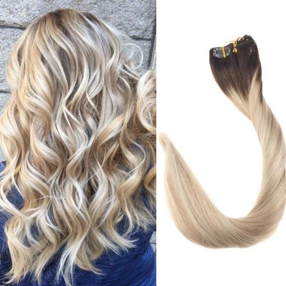 ✨ 20” FULL HEAD 120G #3/ #24/27 Human Hair Clipins